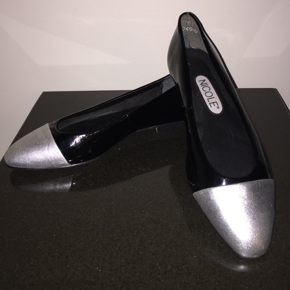 Silver Toed Black Flats by Nicole - Picture 2 of 7
